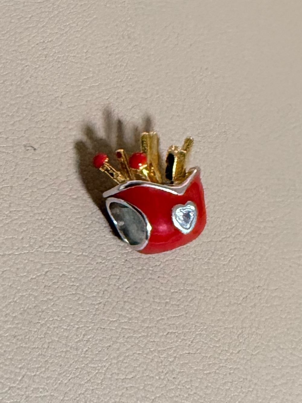 Red Enamel French-Fry 🍟Heart Rhinestone Charm ♥️